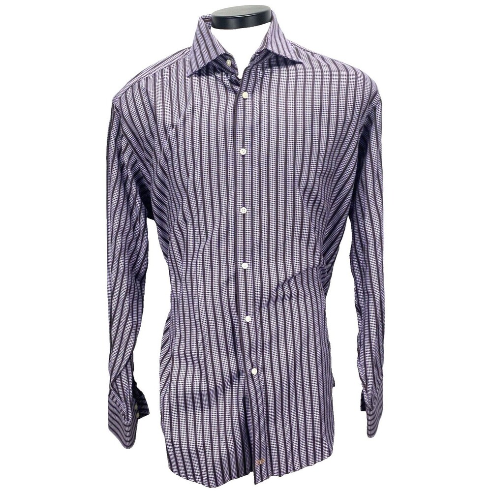 Thomas Dean Mens Sz XL 17 37 Dress Shirt Long Sleeve Purple Houndstooth 2 Ply